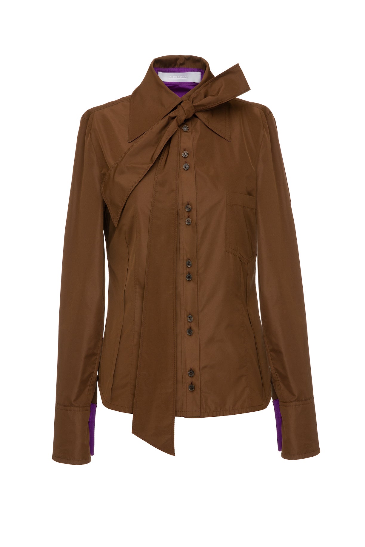 Janice Dark-Brown Scarf-Detailed Shirt – TATA LA