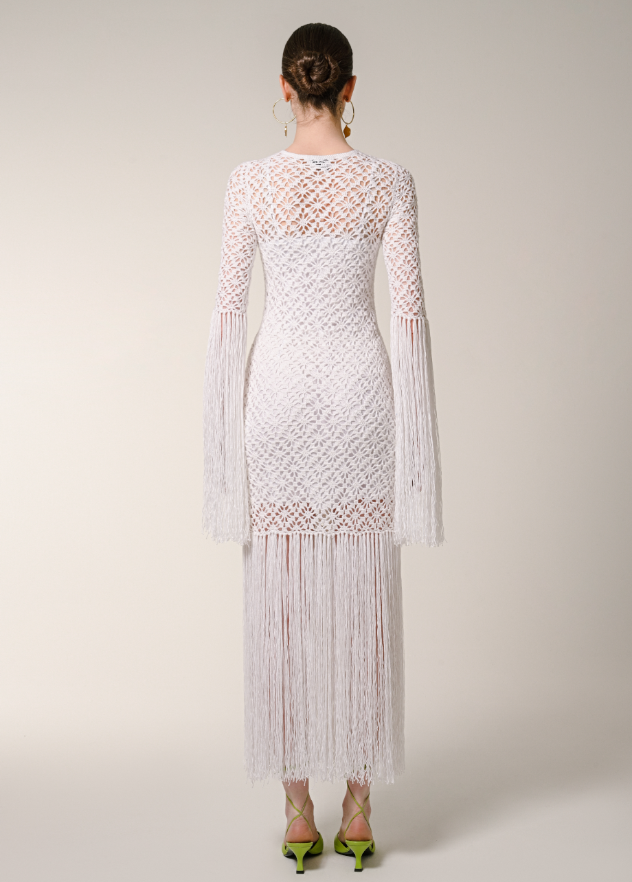 White Fringe Dress – TATA LA