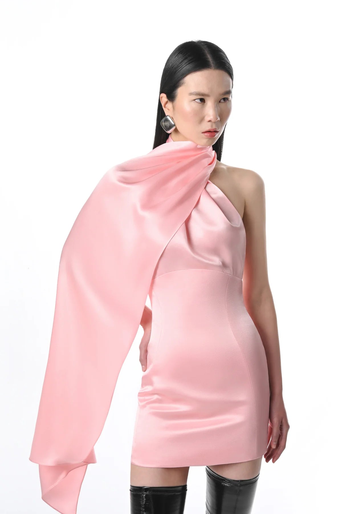 ◆Loulouseoul◆ Pearl Dot Mini Dress Scarf Set Pink Pearl Dot Mini Dress (Scarf Set / Pink) - 감도 깊은 취향
