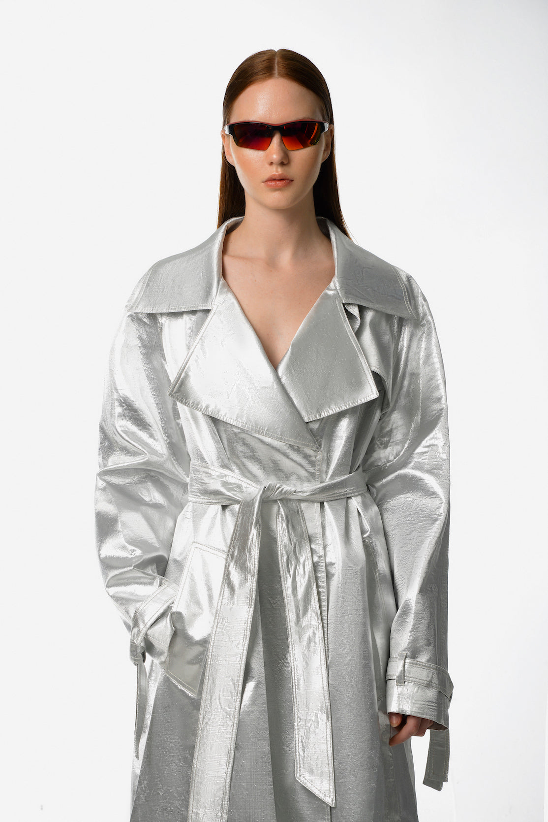 Shiny Silver Trench Coat – TATA LA