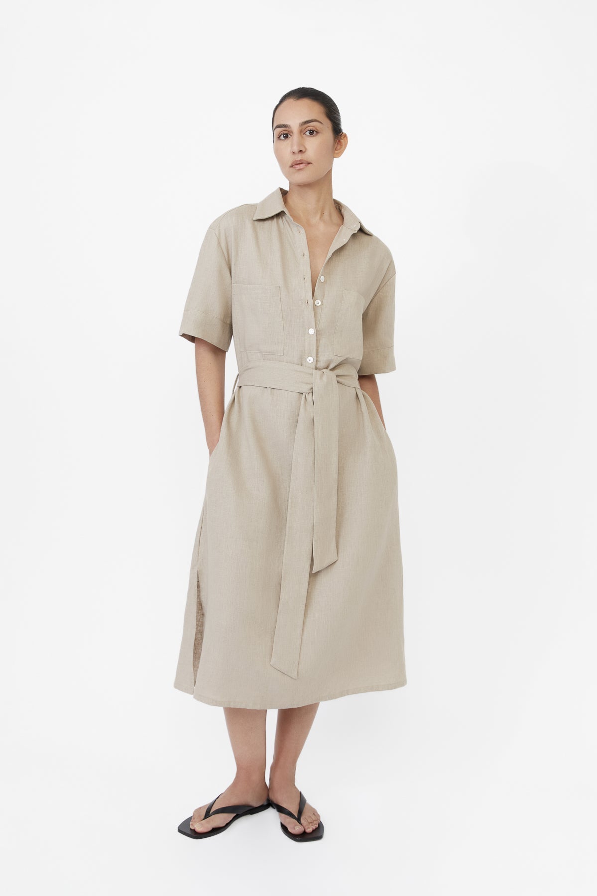 chinese dress ladies Linen Midi Shirtdress – TATA LA