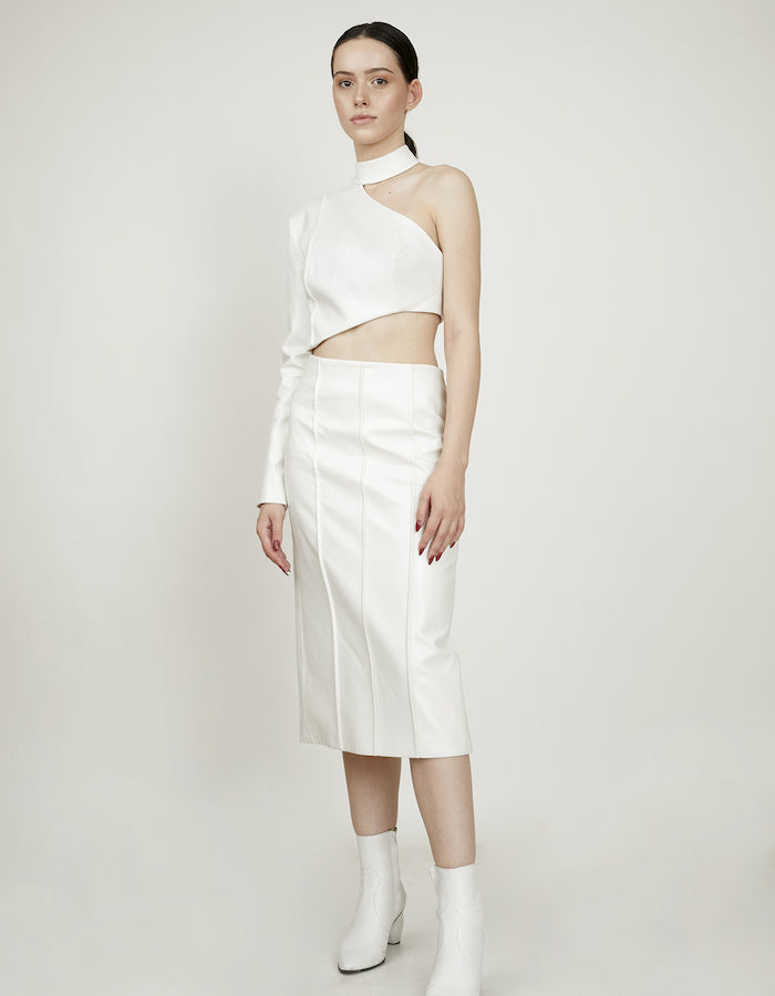 One Shoulder Cutout White Dress