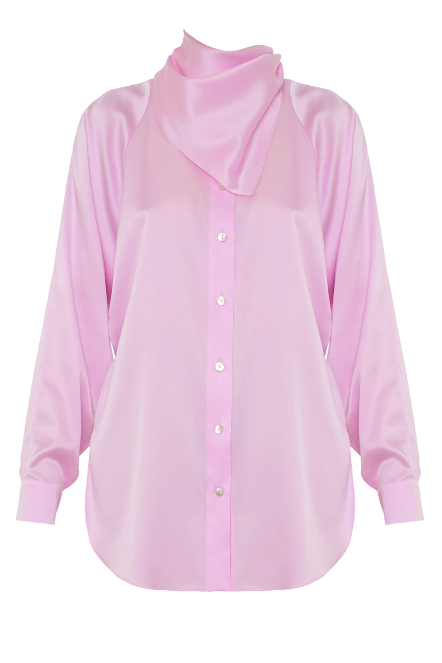 Pink Silk Detachable Scarf Shirt