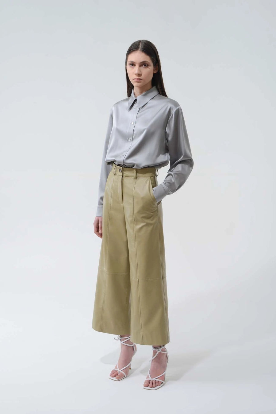 Eco Leather Culotte Trousers Olive