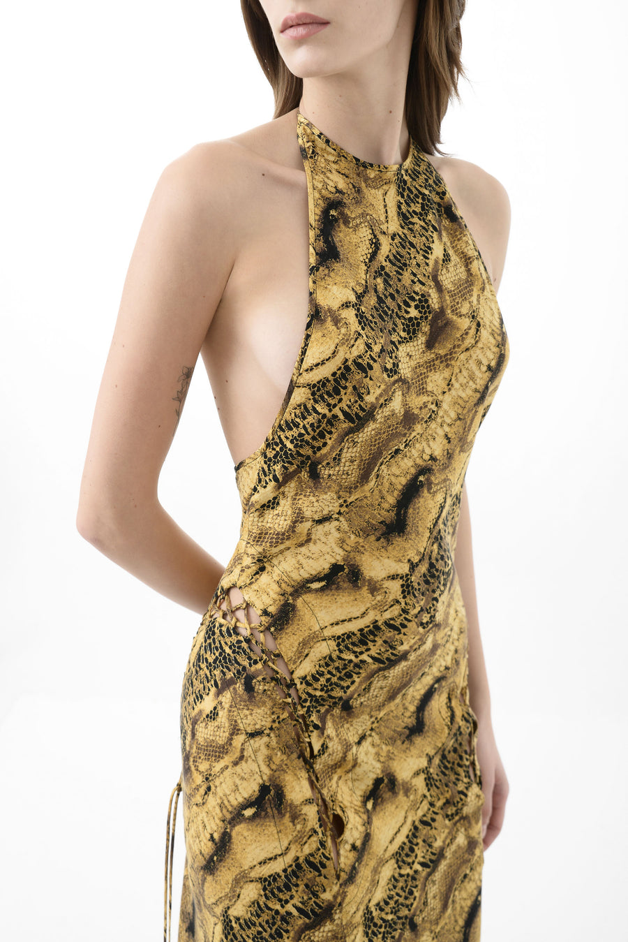 Python Print Lace-Up Dress