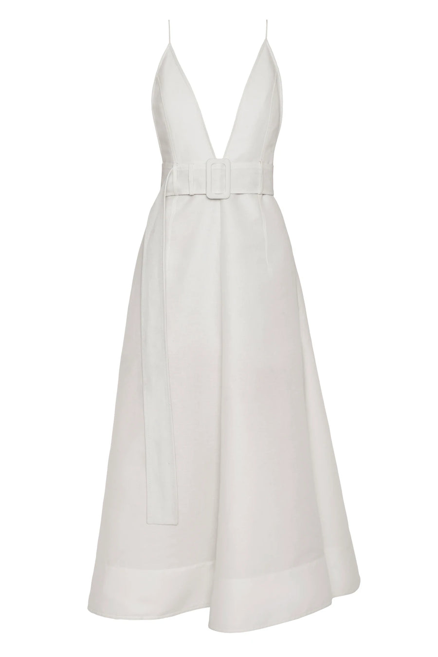Deep V-Neck White Dress