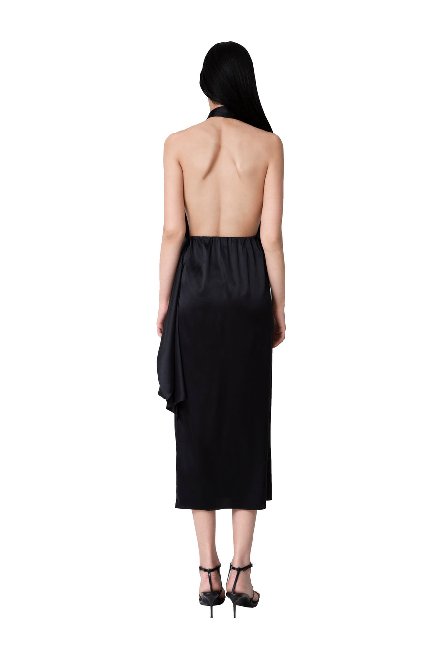 Anisia Black Silk Open Back Wrap Dress