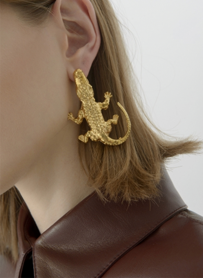 Gold Colored Metal Animal Lizard Geico Design Mini Drop Dangle Hook Earrings