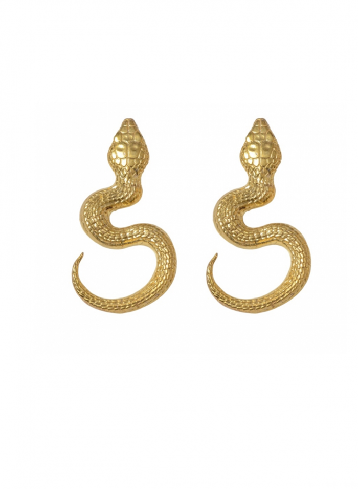 Snake Earrings with Green Stones