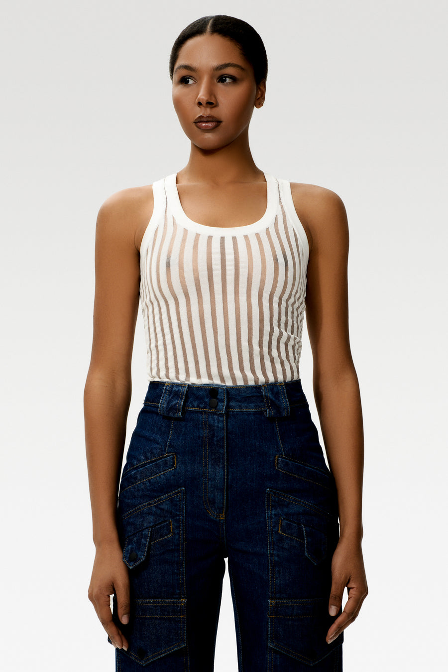Tulle-Paneled Knit Top