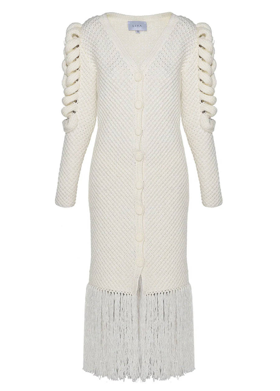 ivory fringe dress IVORY ROMBO FRINGE DRESS