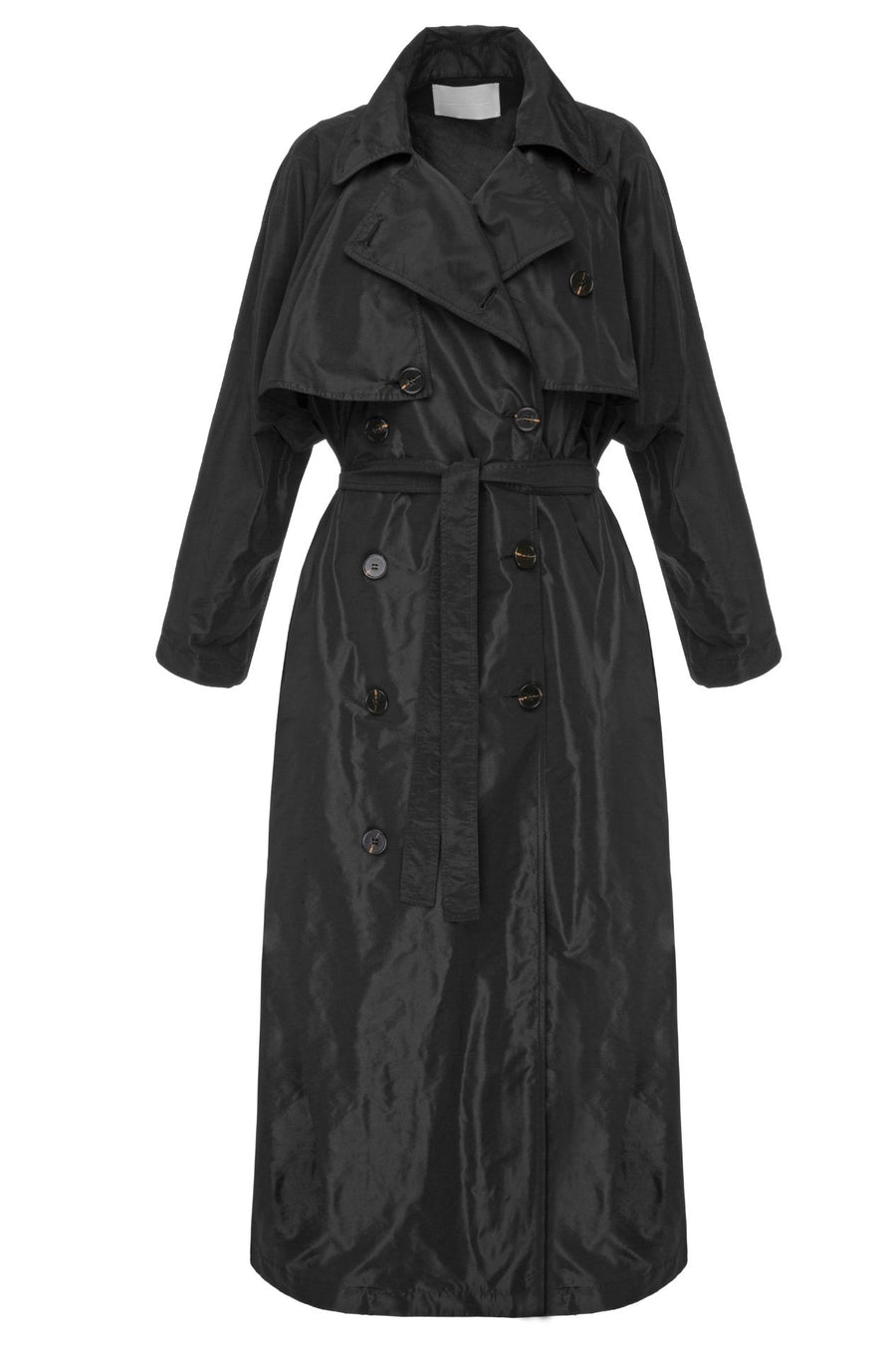 Nasta Black Double-Breasted Trench Coat