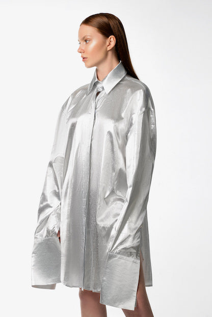 Silver Shirt With Long Elegant Sleeves