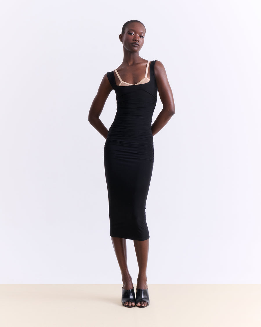black fitted midi dress sculpted effect Midi color-family:Light Blue Size:L / XL TOP 10 BEST Prom