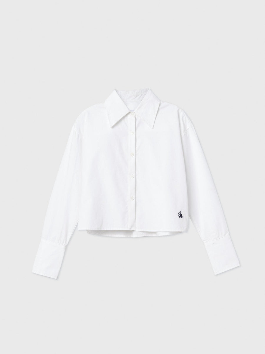 Cropped Cotton Button Down Shirt - dāl the label - White