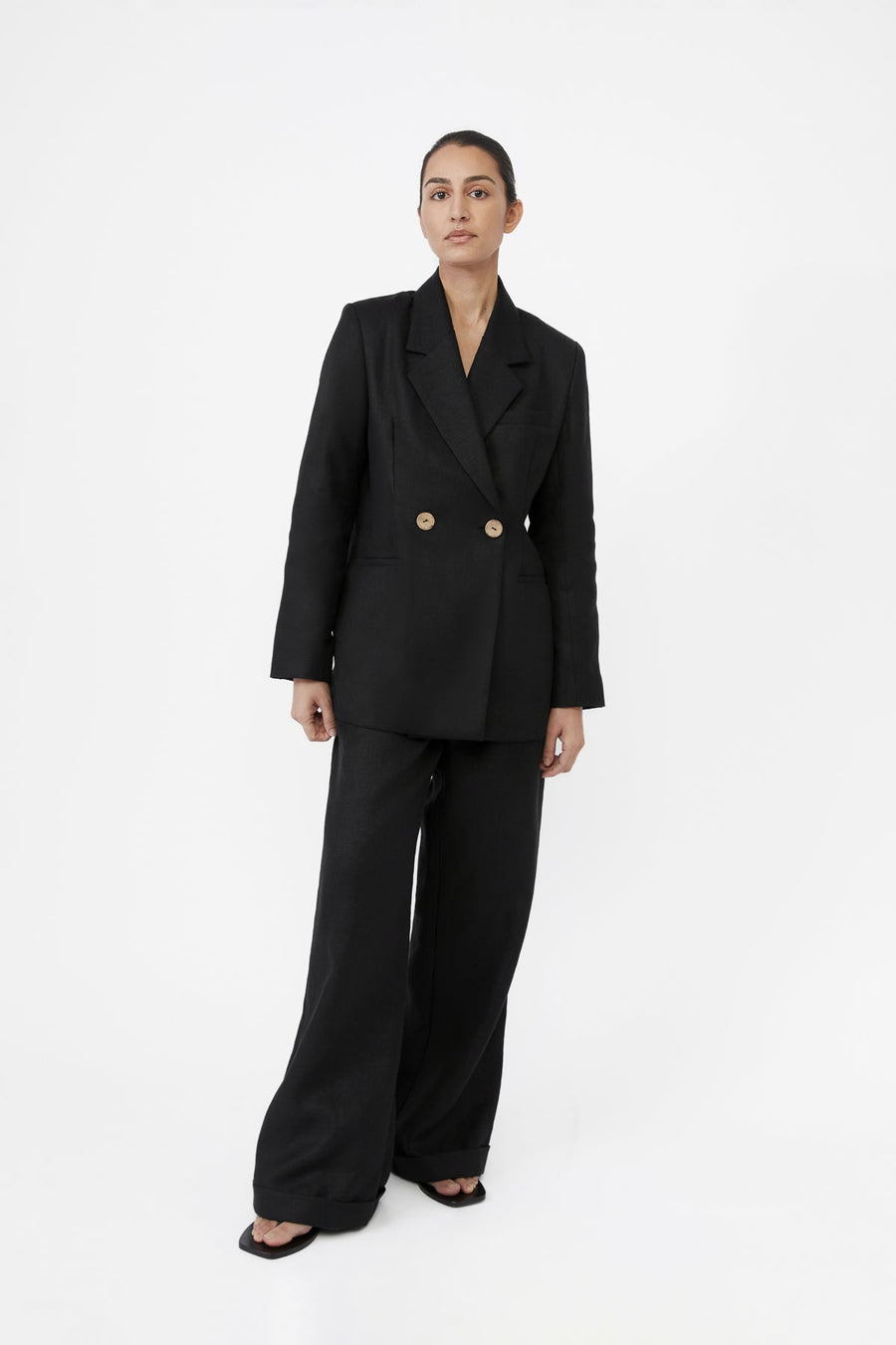Hemp Double-Breasted Blazer - dāl the label-Black