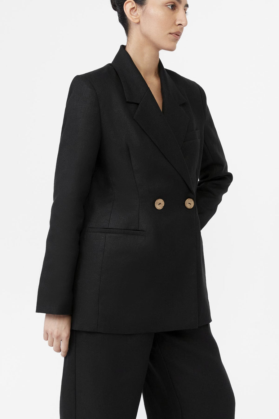 Hemp Double-Breasted Blazer - dāl the label-Black