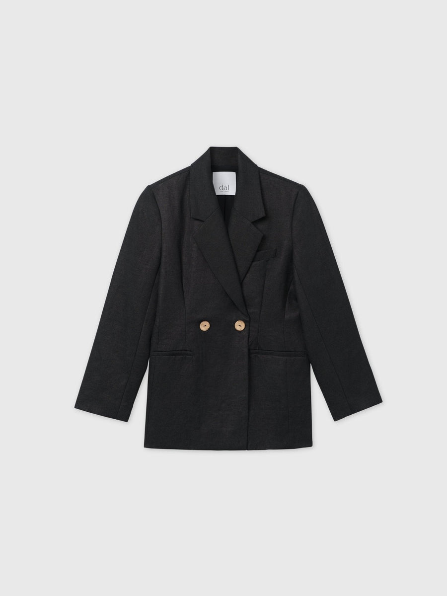 Hemp Double-Breasted Blazer - dāl the label-Black