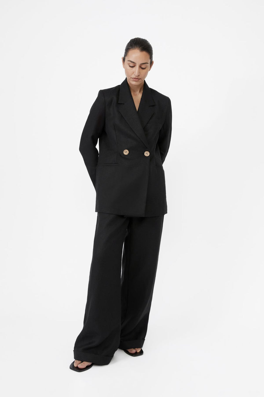Hemp Double-Breasted Blazer - dāl the label-Black
