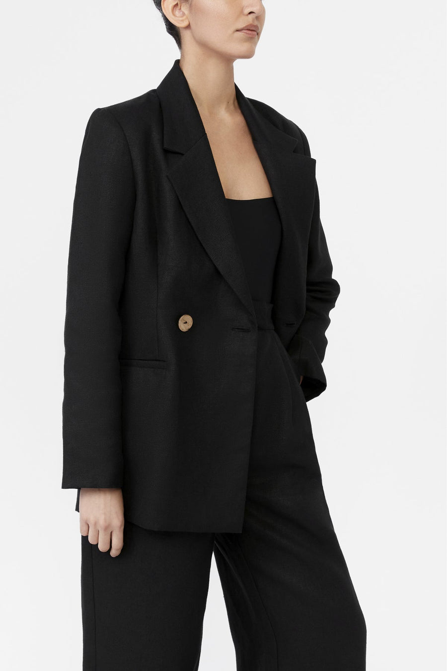 Hemp Double-Breasted Blazer - dāl the label-Black