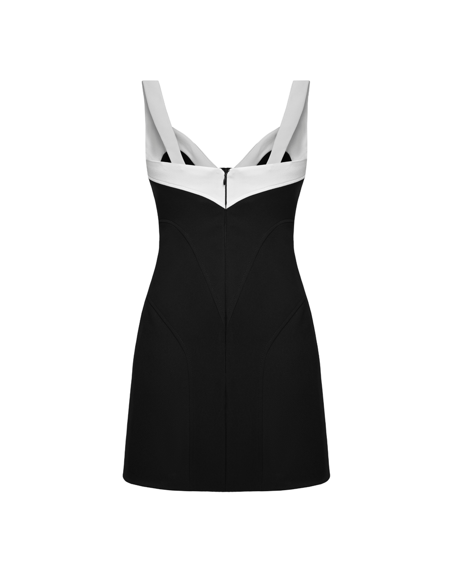 Mini Black Dress w White Detail