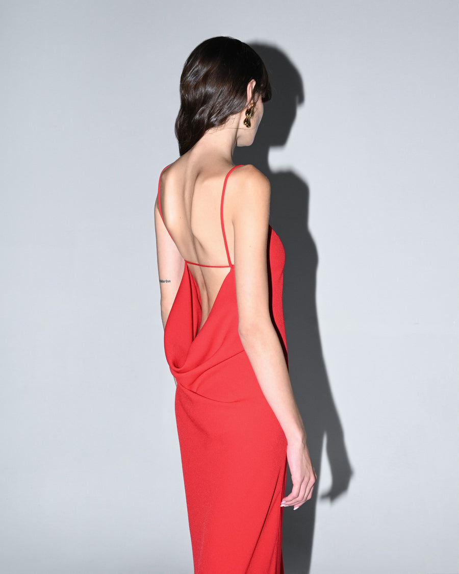 Red Maxi Dress w Open Back