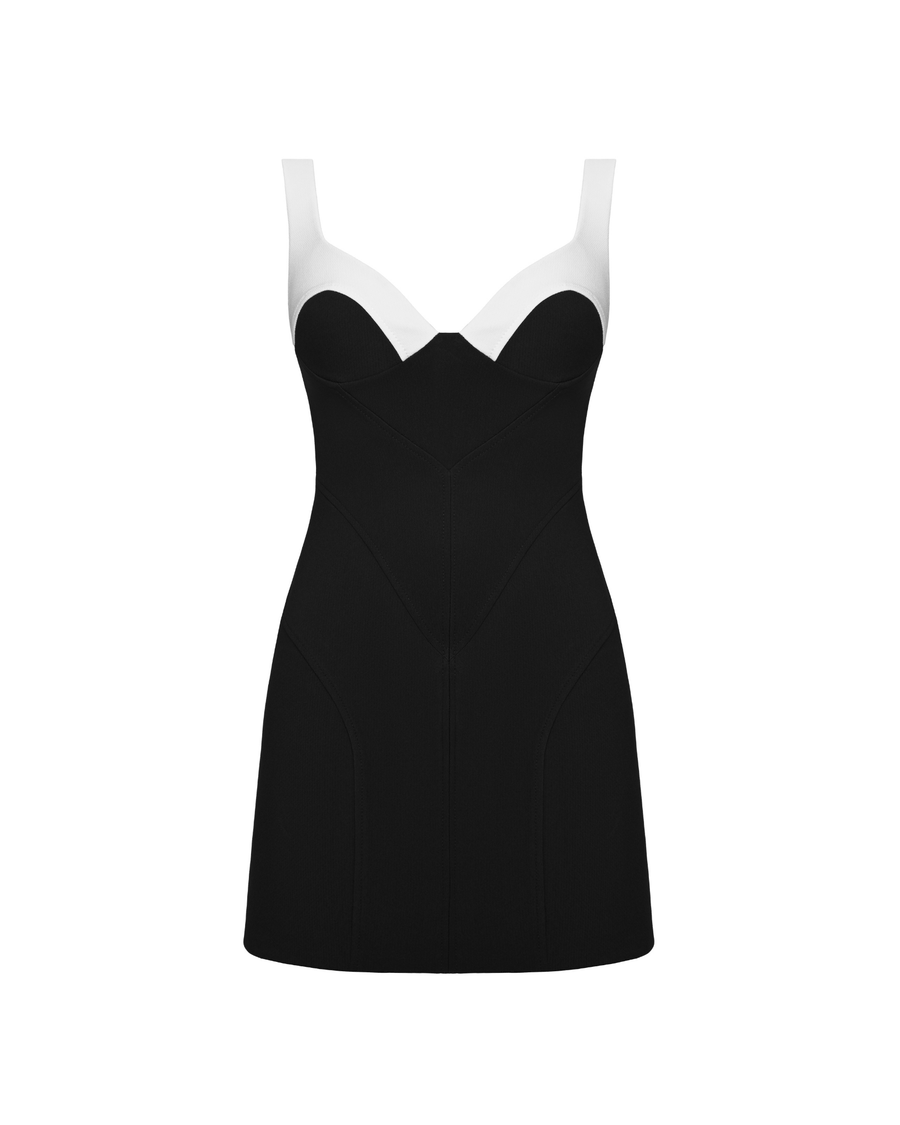 Mini Black Dress w White Detail