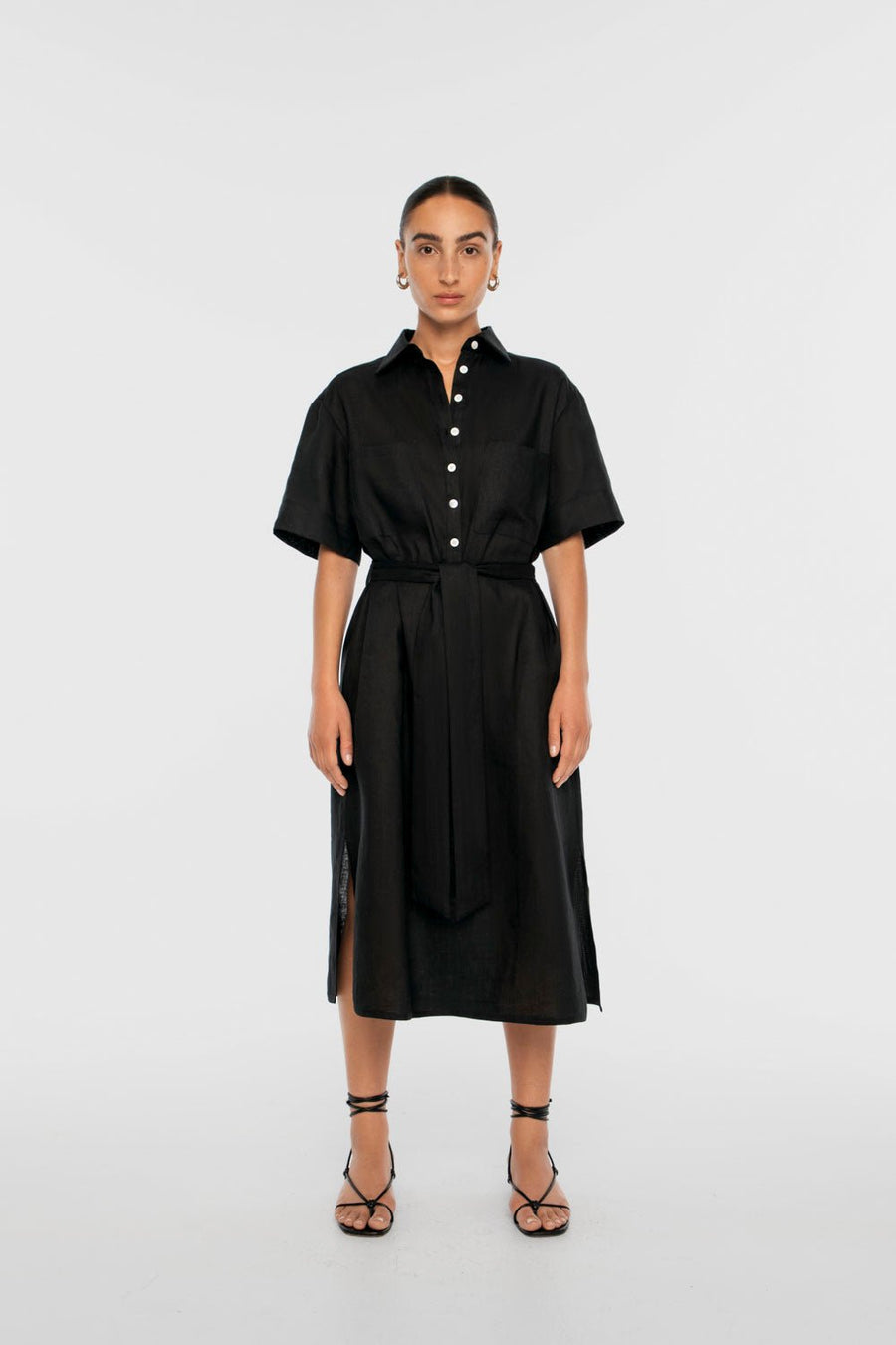 Linen Midi Shirtdress TATA LA Linen Midi Shirtdress TATA LA