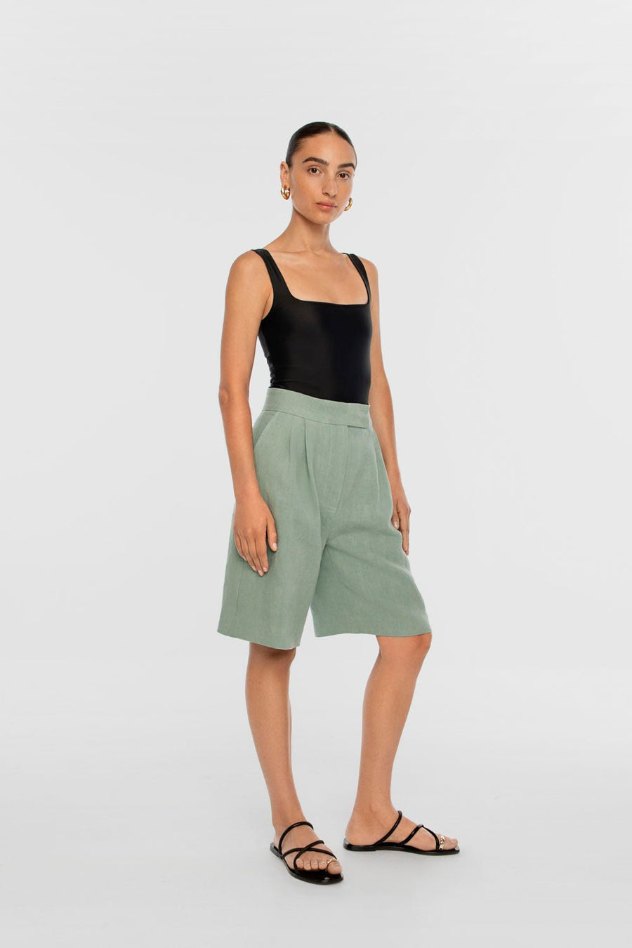 Linen Wide Suit Shorts - dāl the label-Mist