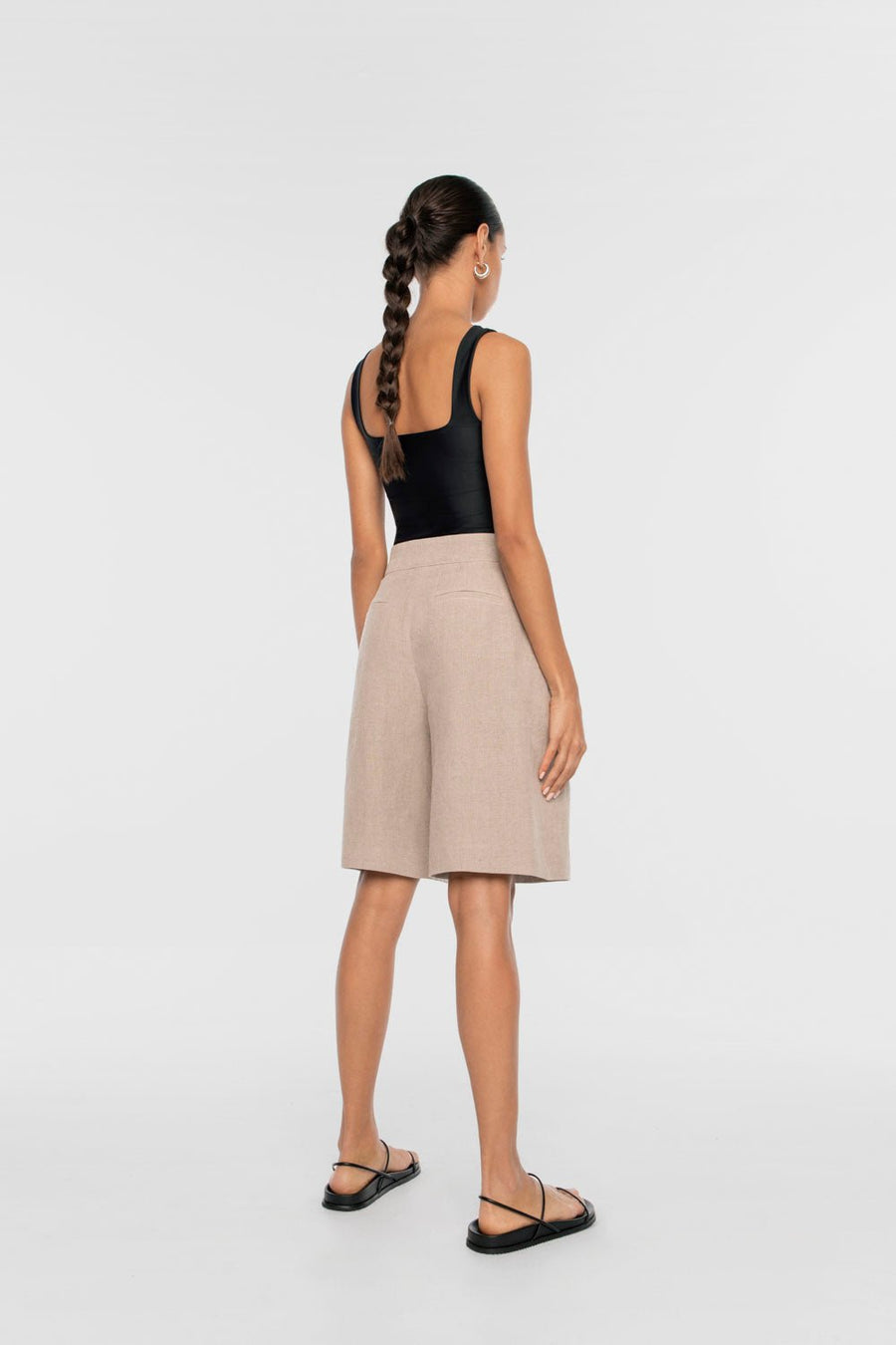 Linen Wide Suit Shorts - dāl the label-Natural