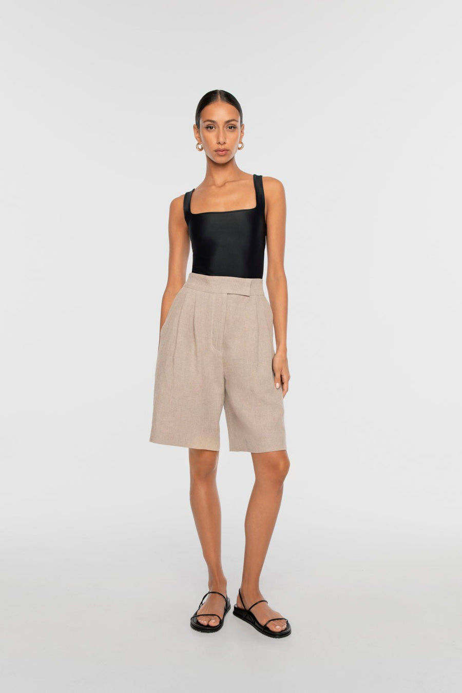 Linen Wide Suit Shorts - dāl the label-Natural