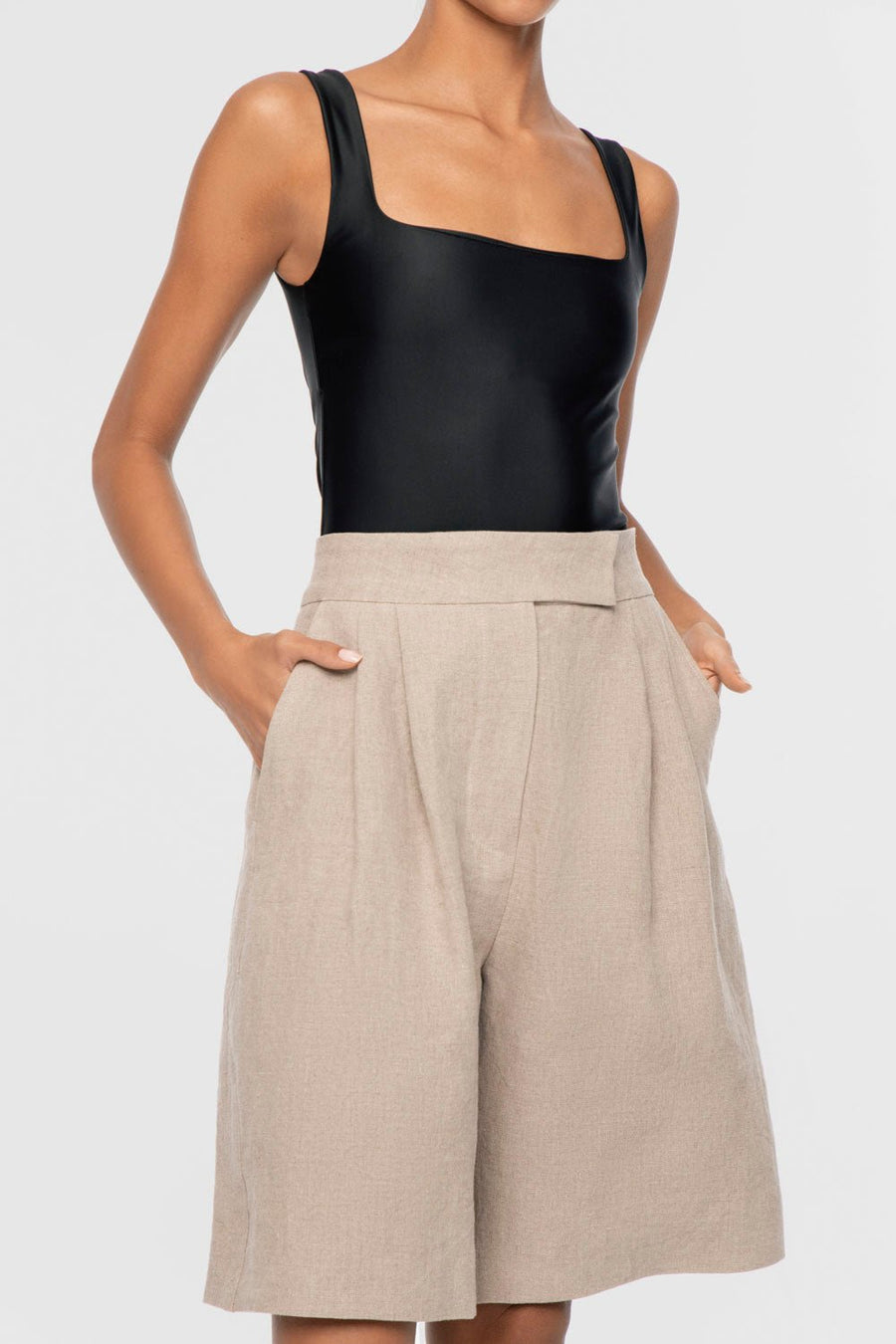 Linen Wide Suit Shorts - dāl the label-Natural