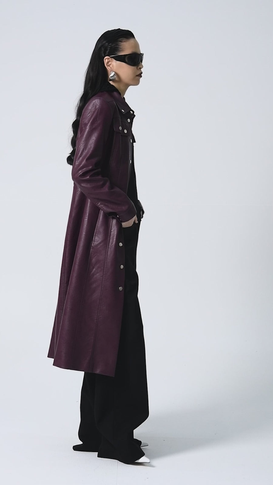 Shalom Burgundy Faux Leather Trench Coat