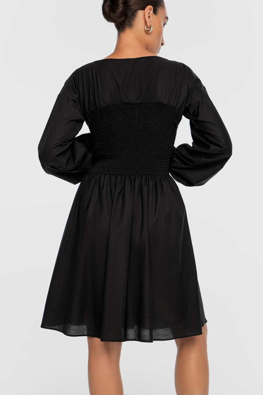 Smocked Cupro Mini Dress - dāl the label-Black