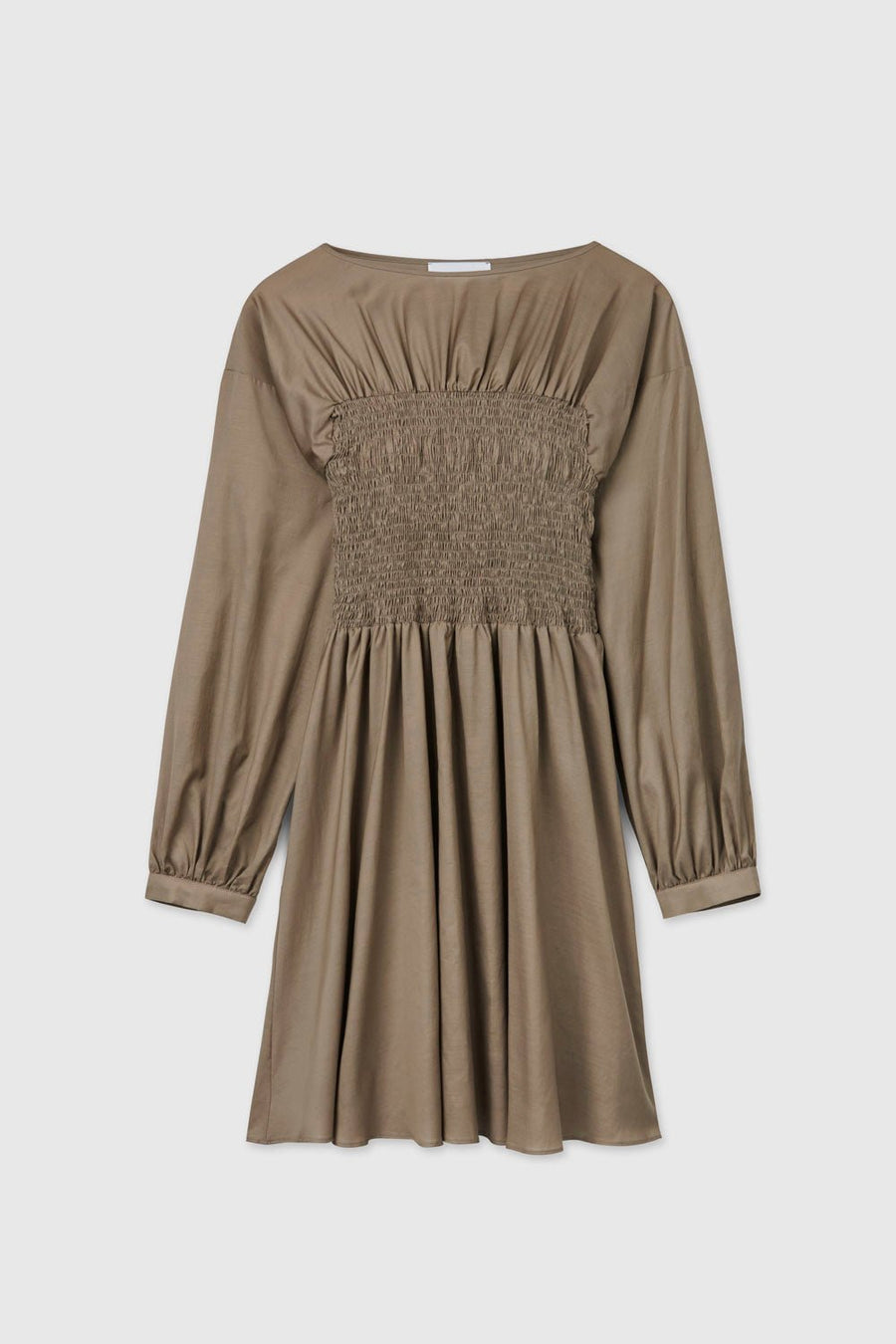 Smocked Cupro Mini Dress - dāl the label-Taupe