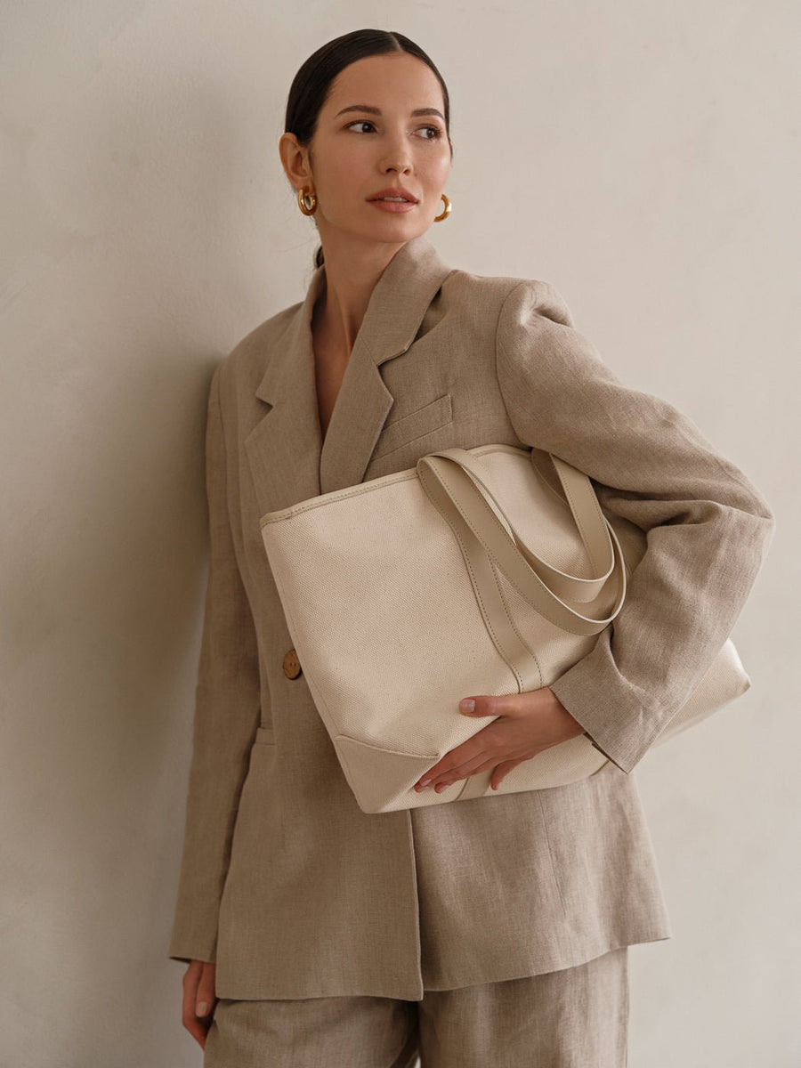 Structured Tote Bag - dāl the label-Cream