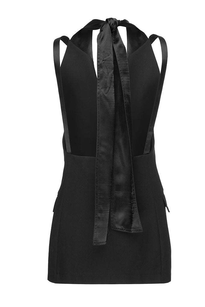 Black Cotton Double-Breasted Vest