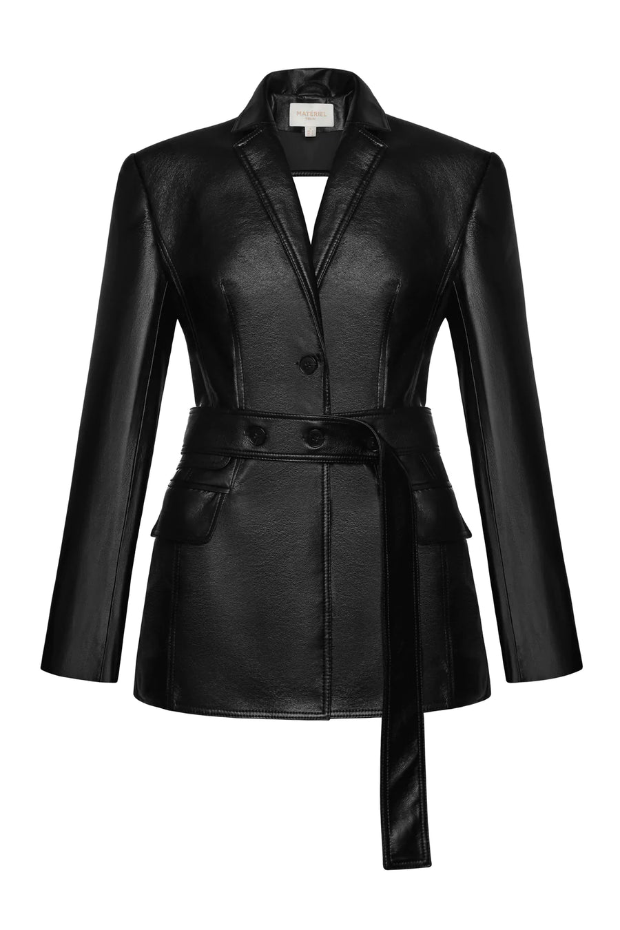 Eco Leather Open Back Belted Blazer