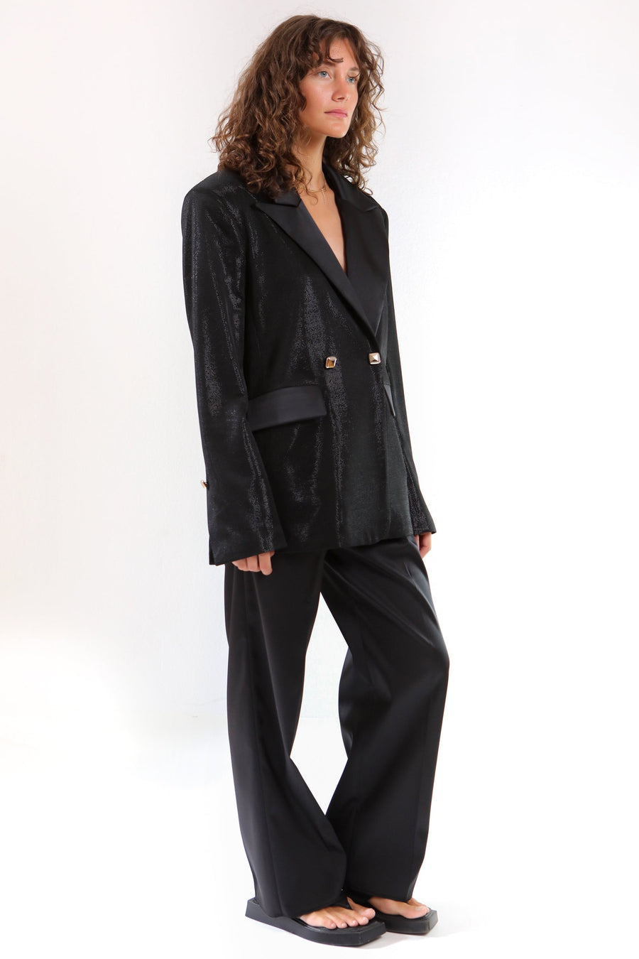 Double-Breasted Jack and Trouser Suit Black