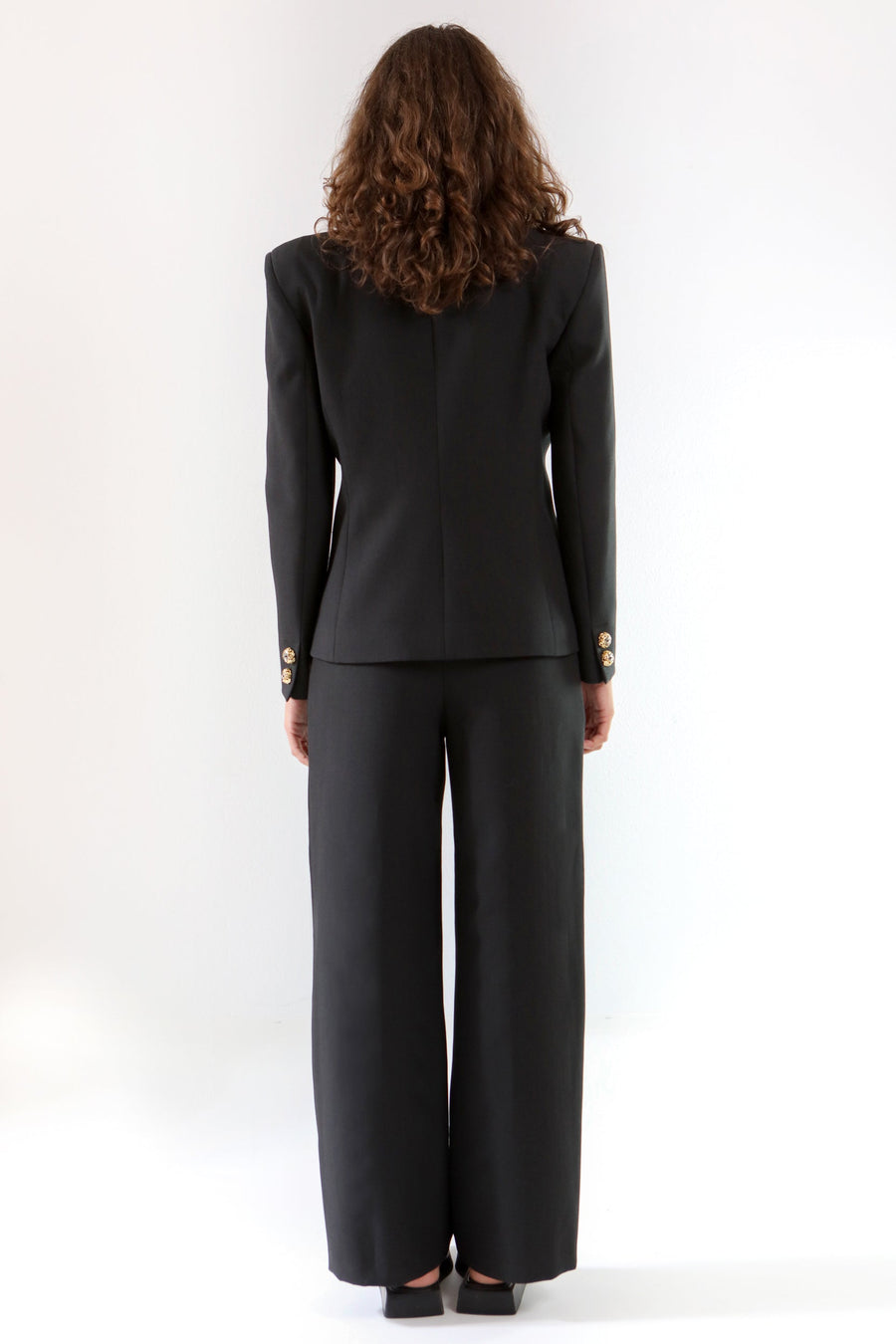 Plaque Jacket and Straight Trousers Suit Black