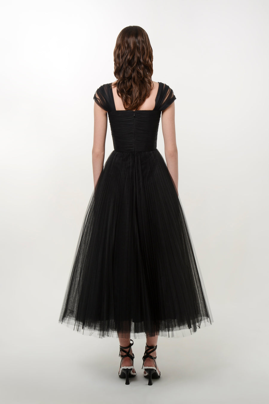 Corset Style Draped Tulle Pleated Dress