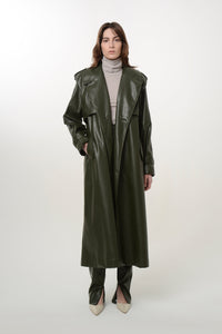 Vegan Leather Trench Coat in Khaki