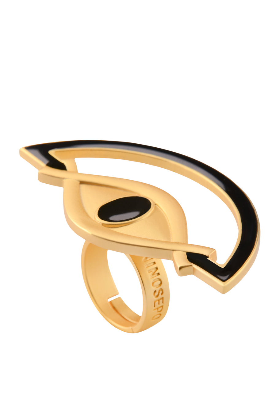 Semicircle Brass Ring With Black Enamel Embellishments