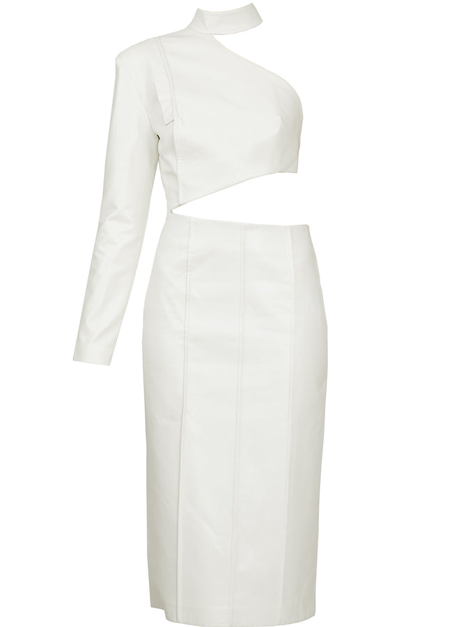 One Shoulder Cutout White Dress