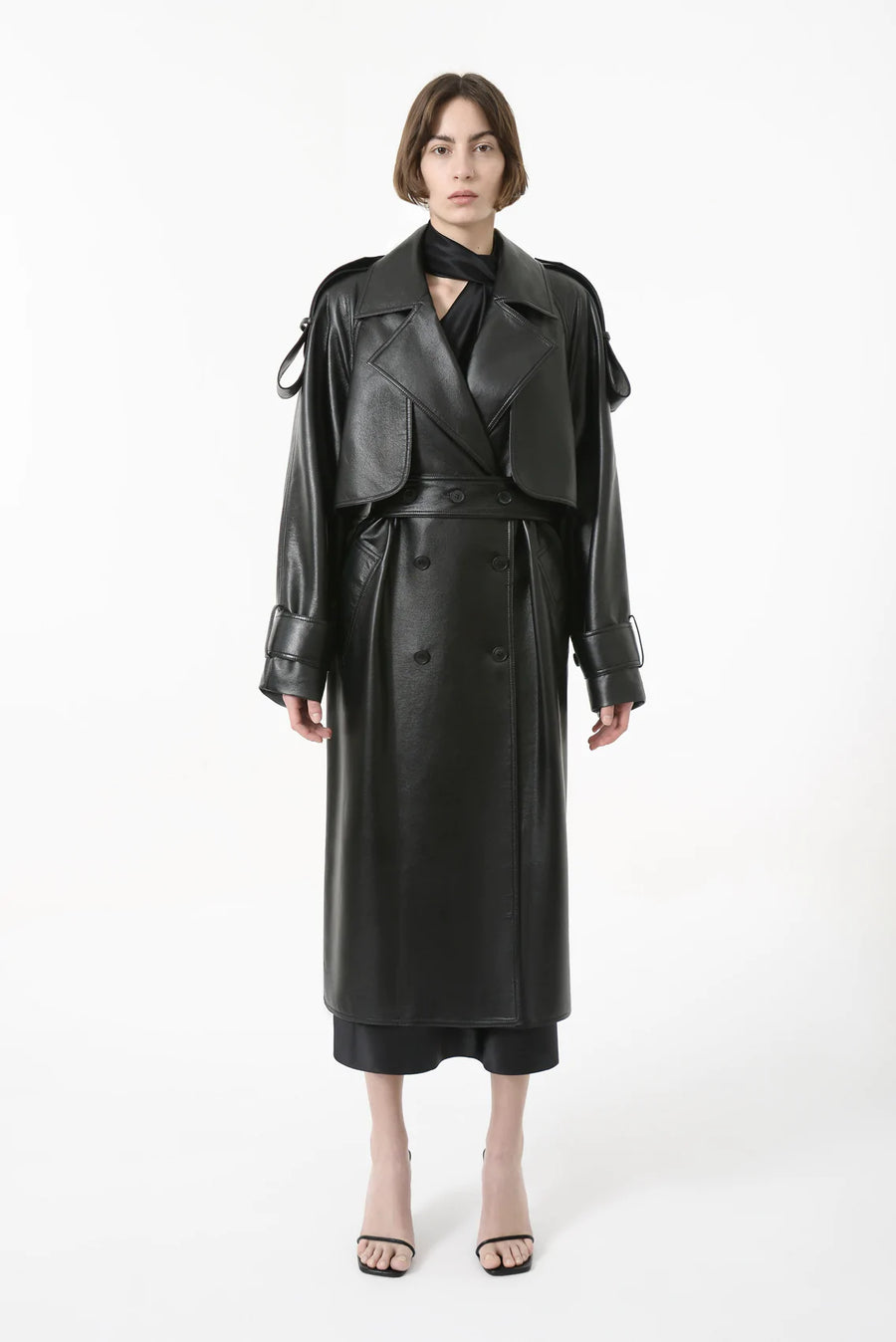 Eco Leather Utilitarian Belted Trench Coat