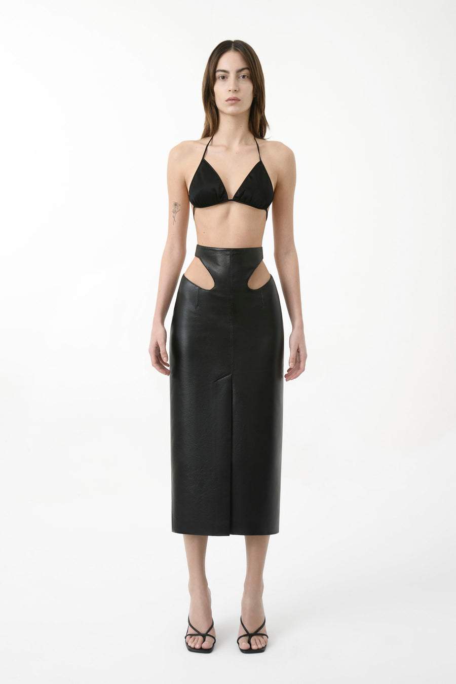 Eco Leather Cut Out Pencil Skirt