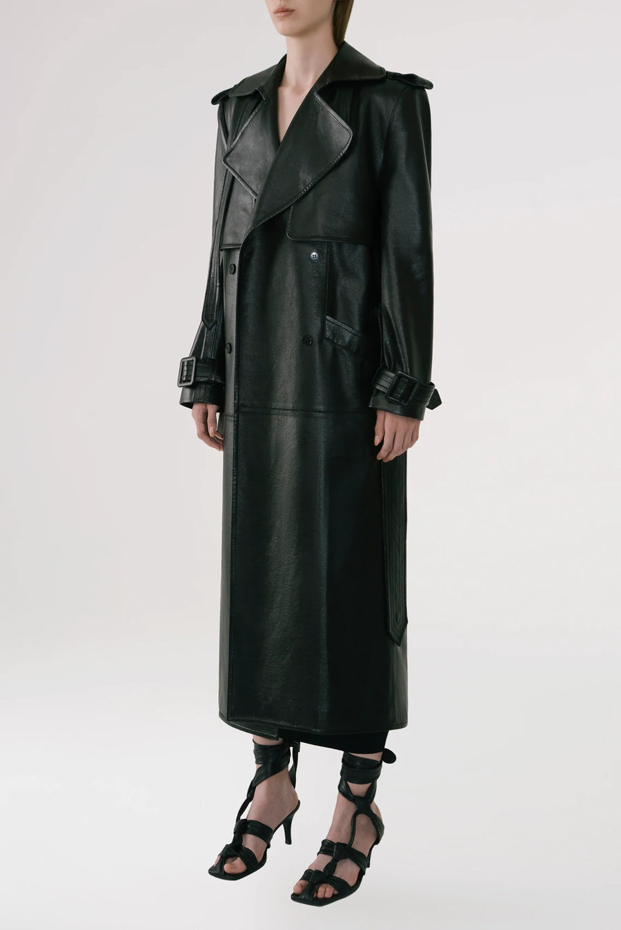 Black Eco Leather Tailored Coat