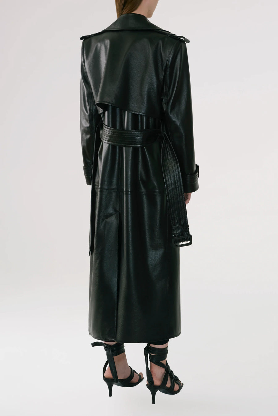 Black Eco Leather Tailored Coat