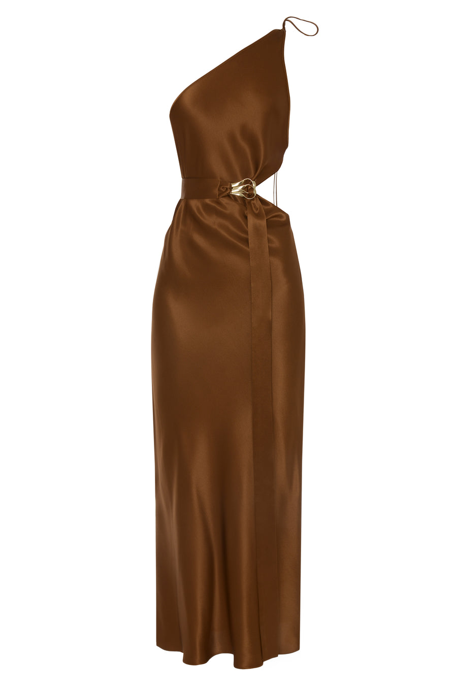 One Shoulder Satin Brown Dress