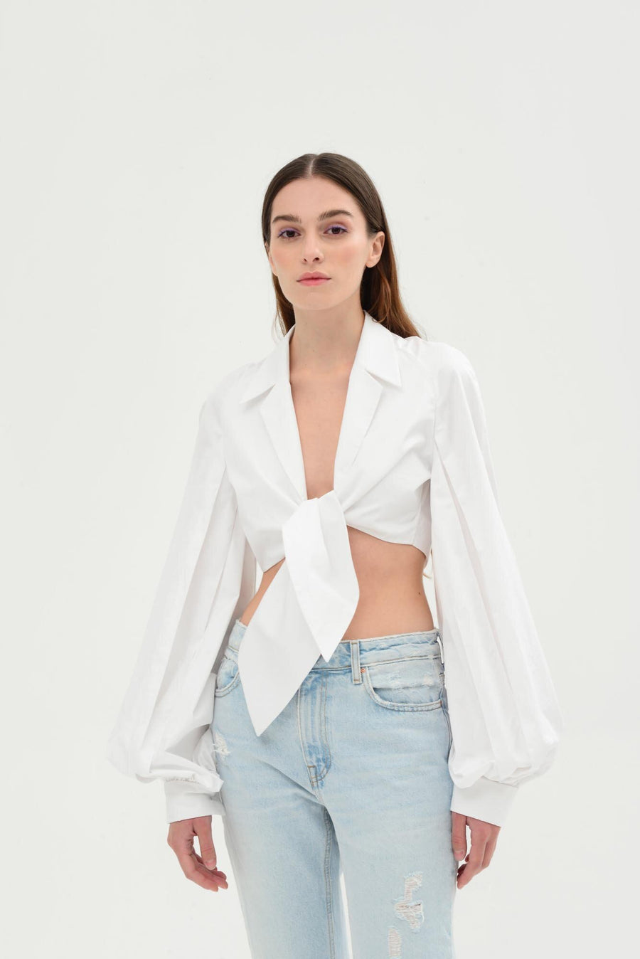 Cropped Tie-Front Shirt